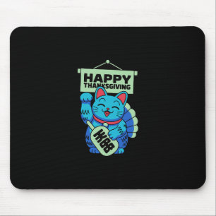 Happy Thanksgiving Maneki Neko Lucky Cat Japanese Mouse Mat