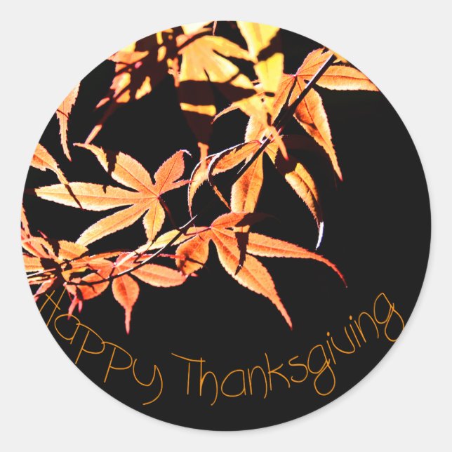 Happy Thanksgiving Maples Autumn colours Round S Classic Round Sticker (Front)