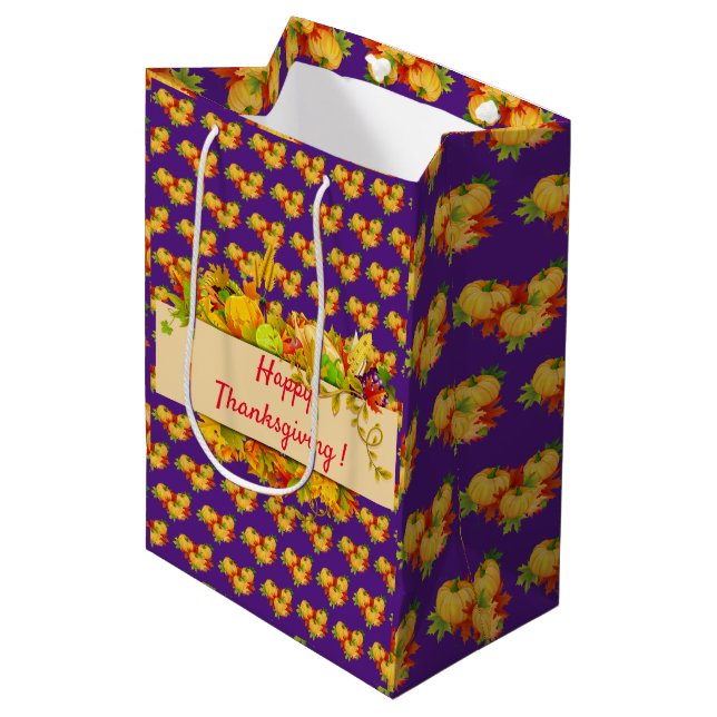 Happy Thanksgiving Medium Gift Bag (Front Angled)