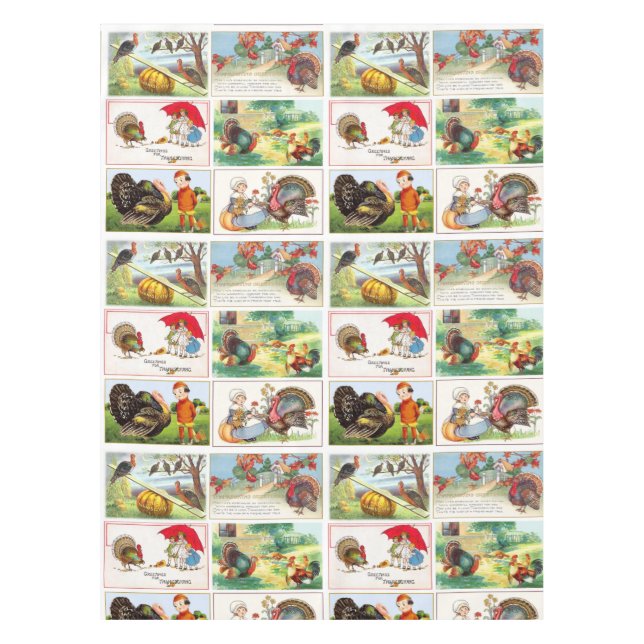 Happy Thanksgiving Medley Vintage Postcard Tablecloth (Front)