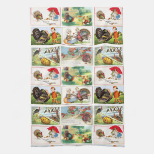 Happy Thanksgiving Medley Vintage Postcard Tea Towel