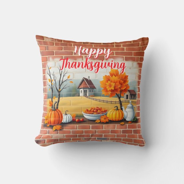 Happy Thanksgiving Modern Beautiful Fall Cushion (Front)