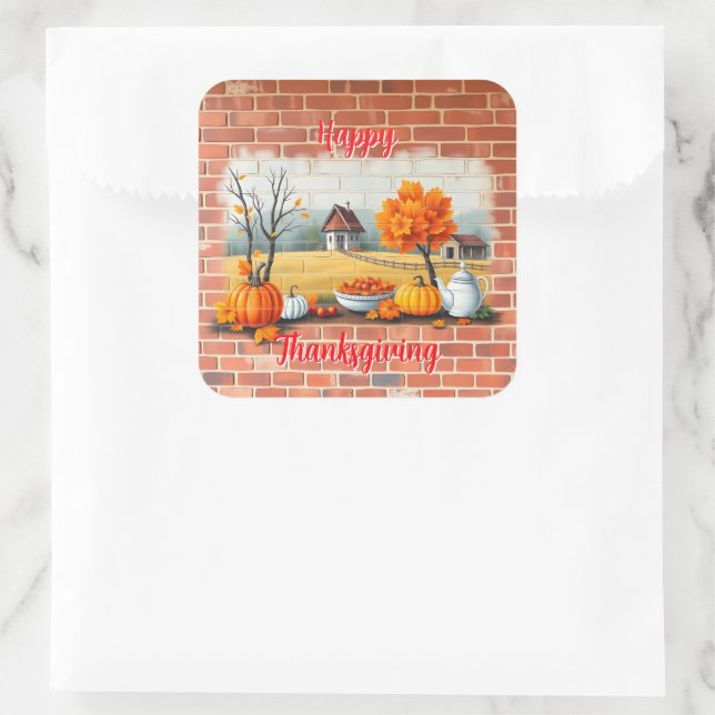 Happy Thanksgiving Modern Beautiful Fall Square Sticker (Bag)