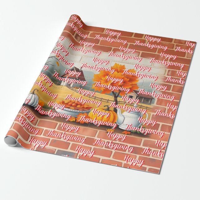 Happy Thanksgiving Modern Beautiful Fall Wrapping Paper (Unrolled)