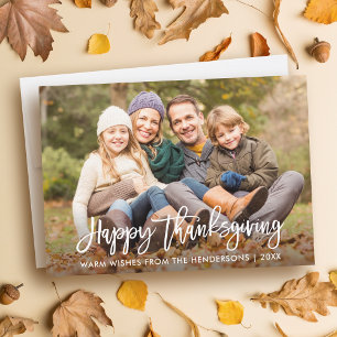 Happy Thanksgiving Modern Brush Script Photo Holiday Card