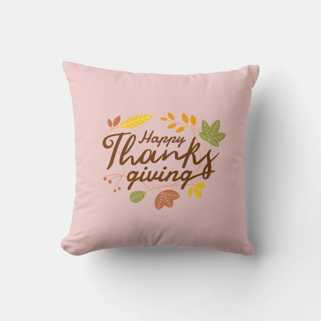 Happy Thanksgiving Modern Fall Leaf Decorative Cushion (Front)
