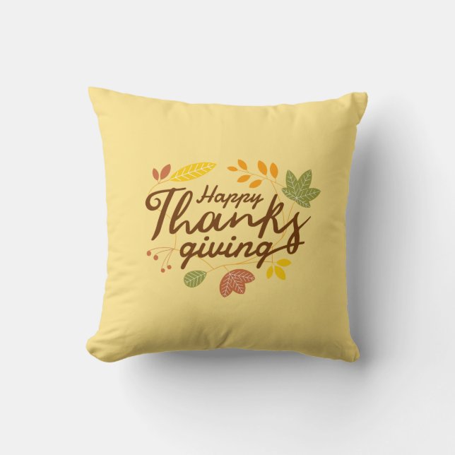 Happy Thanksgiving Modern Fall Leaf Home Decor Cushion (Front)