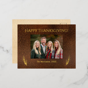 Happy Thanksgiving Modern Family Photo Foil Holiday Postcard