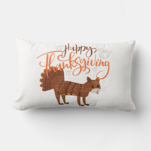 Happy Thanksgiving Modern Fun Cat Turkey Lumbar Cushion