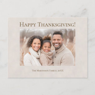 Happy Thanksgiving Modern Neutral Family Photo Holiday Postcard