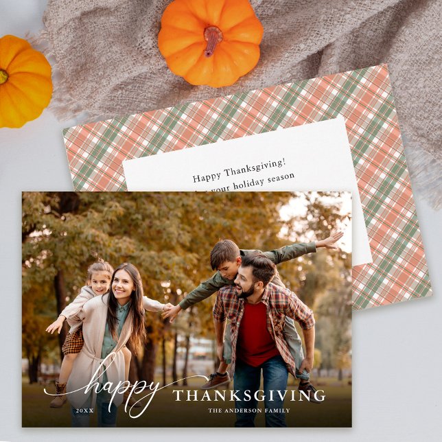 Happy Thanksgiving Modern Scrip Message Full Photo Holiday Card (Creator Uploaded)