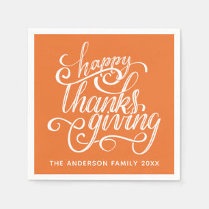 Happy Thanksgiving Modern Script Harvest Orange Napkin