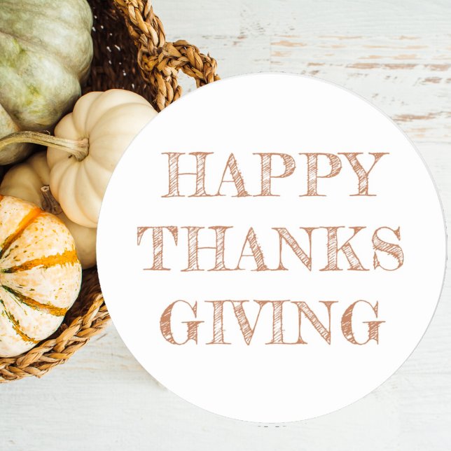 Happy Thanksgiving Modern Simple Burnt Orange Classic Round Sticker (Creator Uploaded)