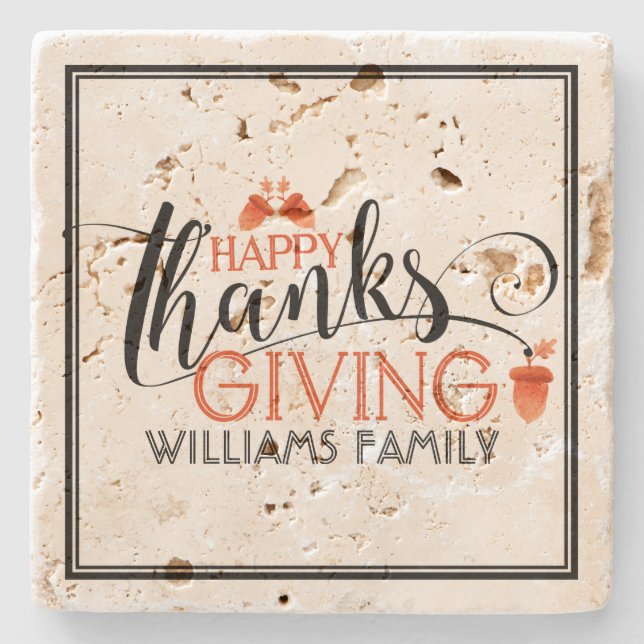 Happy Thanksgiving Modern Typography Design Stone Coaster (Front)