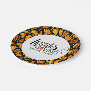 Happy Thanksgiving Modern Typography Paper Plate
