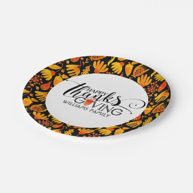 Happy Thanksgiving Modern Typography Paper Plate (Angled)