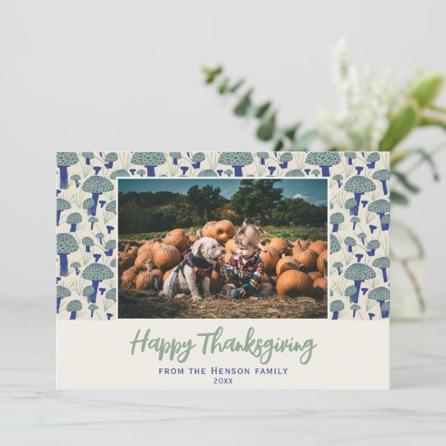 Happy Thanksgiving Mushroom Autumn Fall Photo Holiday Card (Standing Front)