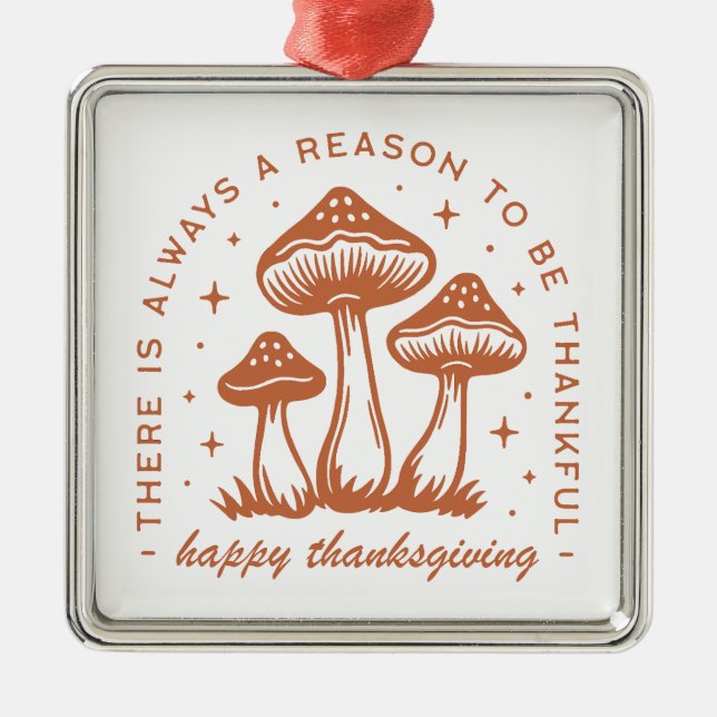 Happy thanksgiving mushroom whimsical terracotta metal tree decoration (Front)