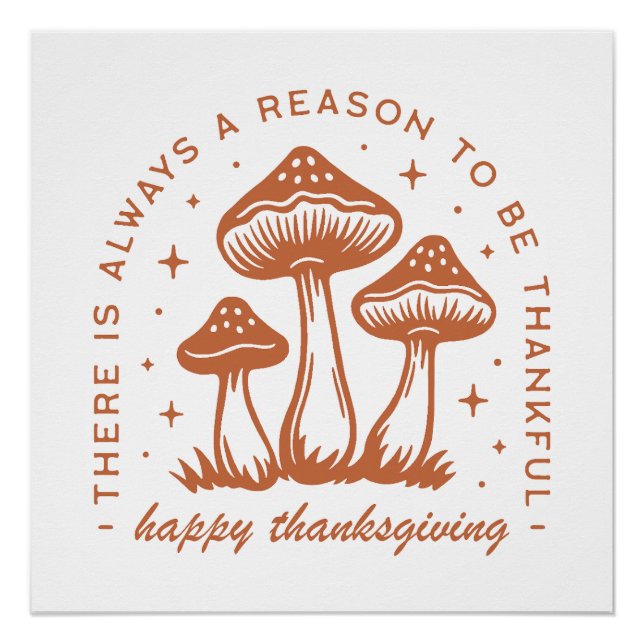 Happy thanksgiving mushroom whimsical terracotta poster (Front)