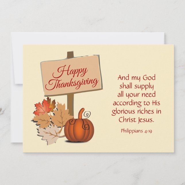 HAPPY THANKSGIVING My God Shall Supply Christian Holiday Card (Front)