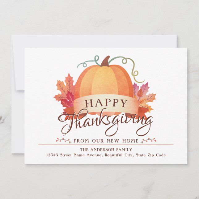 Happy Thanksgiving New Address Home Pumpkin Moving Announcement (Front)