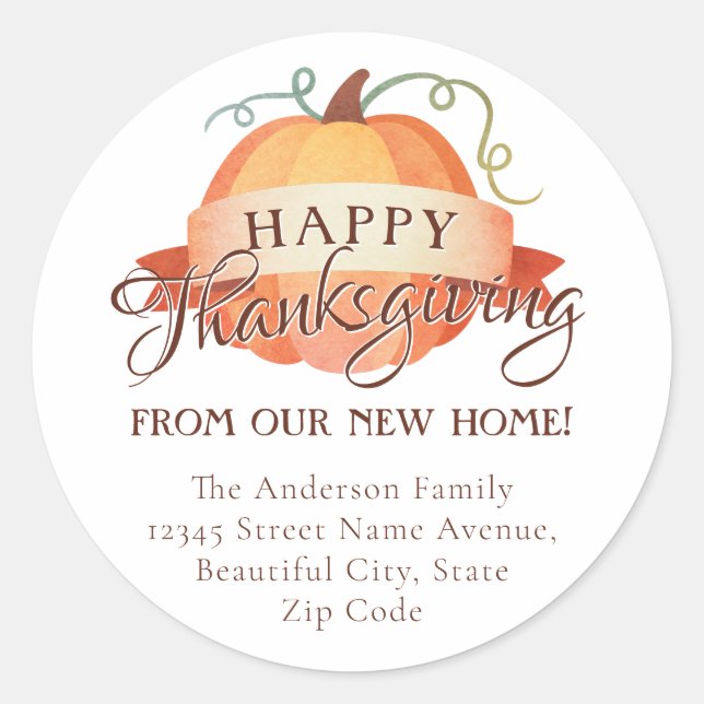Happy Thanksgiving New Home Change Address Moving Classic Round Sticker (Front)