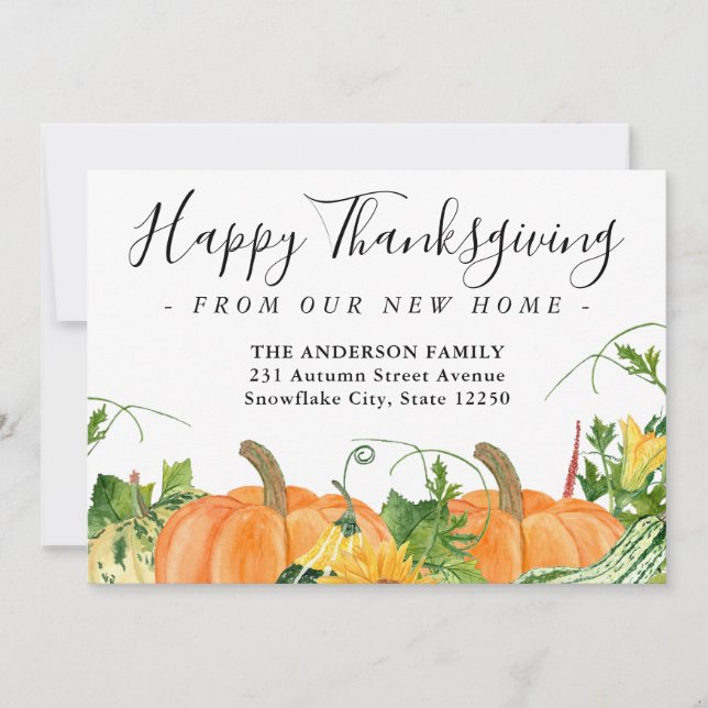 Happy Thanksgiving New Home Pumpkin Holiday Moving Announcement (Front)