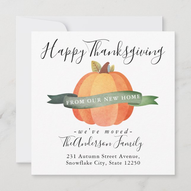 Happy Thanksgiving New Home Pumpkin Holiday Moving Announcement (Front)