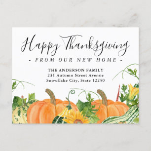 Happy Thanksgiving New Home Pumpkin Holiday Moving Announcement Postcard