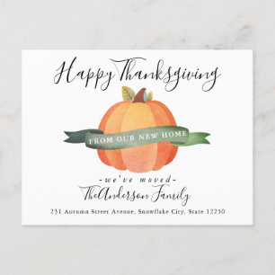 Happy Thanksgiving New Home Pumpkin Holiday Moving Announcement Postcard