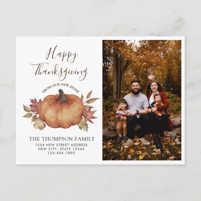Happy Thanksgiving New Home Pumpkin Moving Photo Announcement Postcard (Front)