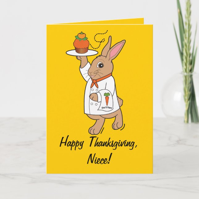 Happy Thanksgiving Niece Bunny and Cupcake Holiday Card (Front)