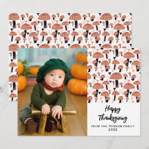 Happy Thanksgiving Orange Mushroom Fall Photo Holiday Card