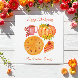 Happy Thanksgiving Orange Pumpkin Fall Leaves Holiday Card