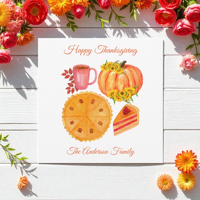 Happy Thanksgiving Orange Pumpkin Fall Leaves  Holiday Card (Creator Uploaded)