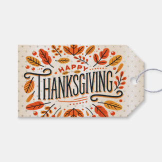 Happy Thanksgiving Orange Yellow Fall Leaves Gift Tags