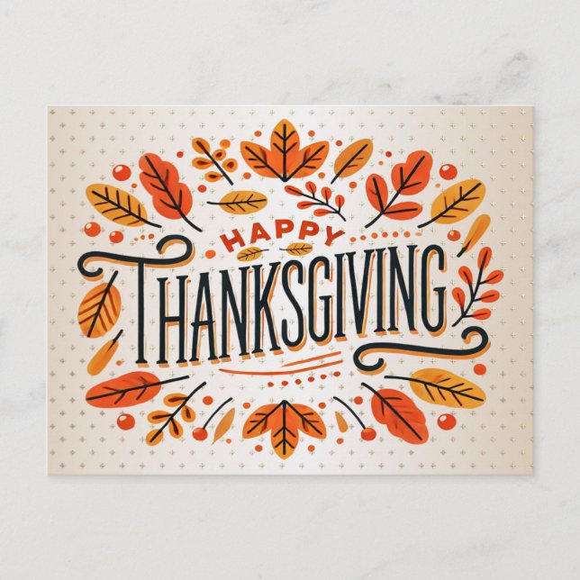Happy Thanksgiving Orange Yellow Fall Leaves Postcard (Front)