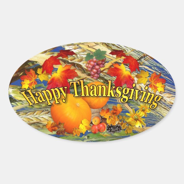 Happy Thanksgiving Oval Sticker (Front)