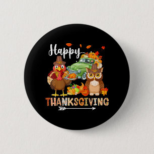 Happy Thanksgiving Owl Turkey Pickup Truck 6 Cm Round Badge