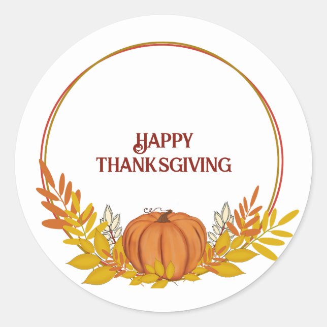 Happy Thanksgiving Pampkin Classic Round Sticker (Front)