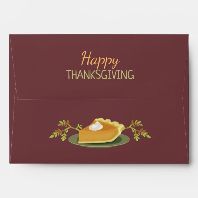 Happy Thanksgiving Party Pumpkin Pie Leaf Burgundy Envelope (Back (Top Flap))