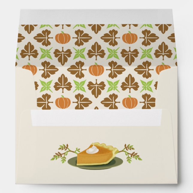 Happy Thanksgiving Party Pumpkin Pie Leaf Pattern Envelope (Back (Bottom))