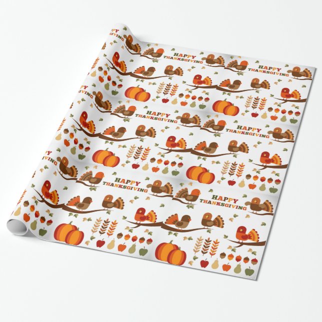 Happy Thanksgiving Pattern Wrapping Paper (Unrolled)