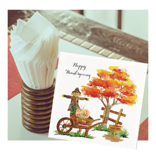 Happy Thanksgiving Personalised Fall Scene Napkin