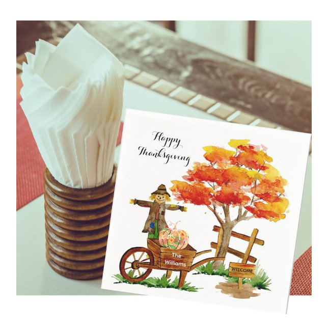 Happy Thanksgiving Personalised Fall Scene   Napkin (Creator Uploaded)