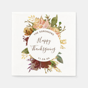 Happy Thanksgiving Personalised Floral Autumn Napkin
