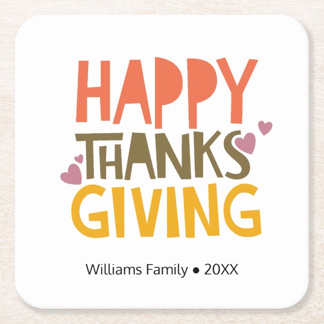 Happy Thanksgiving Personalised Paper Coaster (Front)
