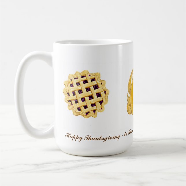 Happy Thanksgiving Pies And Turkey Thankful Mug (Left)