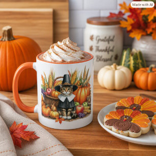 Happy Thanksgiving Pilgrim Cat Mug