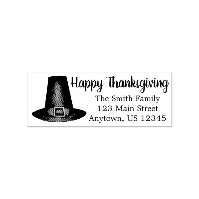 Happy Thanksgiving Pilgrim Puritan Hat Address Rubber Stamp (Imprint)